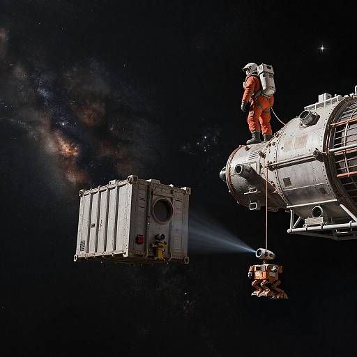 Tethered Salvager at Orbital Station