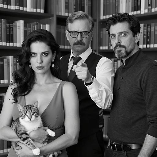 Dramatic Library Scene in Black and White