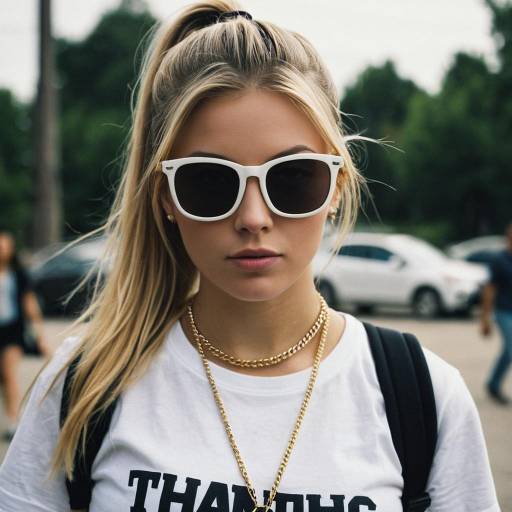 Young Woman in Sunglasses and White Shirt Outdoors