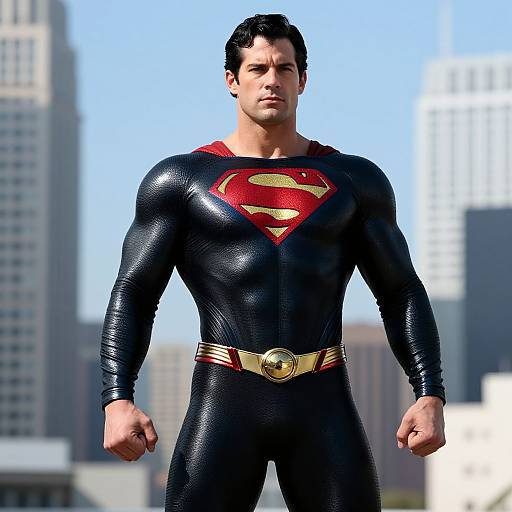 Muscular Man in Black Superman Suit