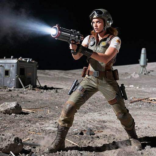 Rebel Pilot Using Sonic Blaster on Lunar Surface