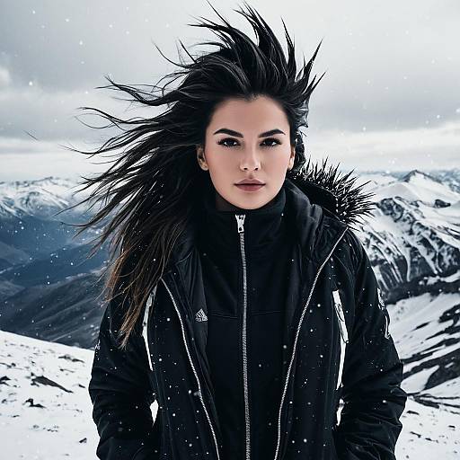 Hyper Realistic Woman on Snowy Summit