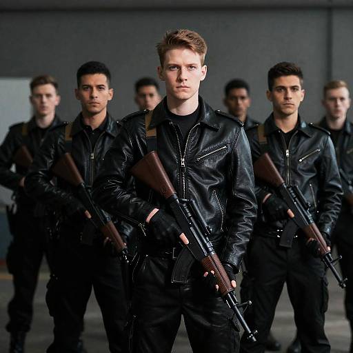 Serious Soldiers in Leather Jackets Photo