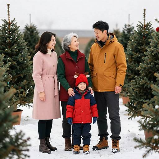 Joyful Family Photo at Christmas Tree Lot