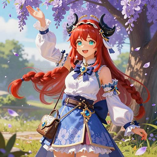 Whimsical Genshin Character in Floral Setting