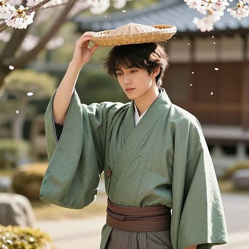Serene Young Man in Traditional Kimono