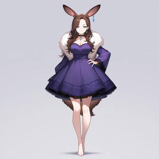 Charming Anthropomorphic Character in Purple Dress Charming Anthropomorphic Character in Purple Dress