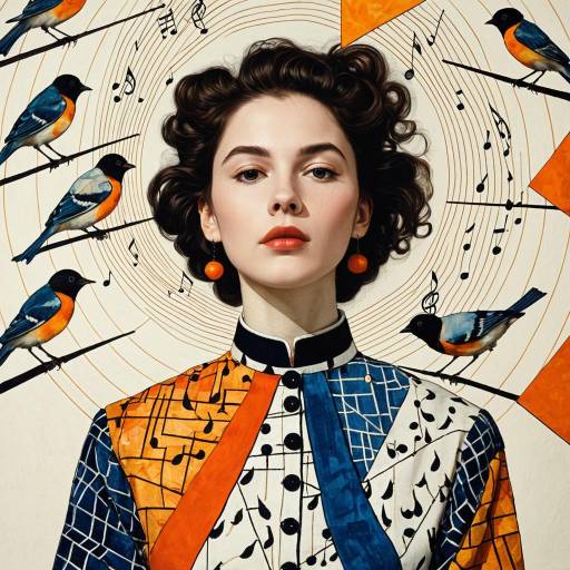 Surreal Portrait of Young Woman with Musical Birds Surreal Portrait of Young Woman with Musical Birds