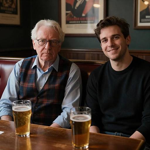 Two Men Sitting in Pub with Beer