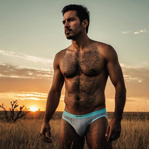 Shirtless Man in Briefs at Sunset Prairie Shirtless Man in Briefs at Sunset Prairie