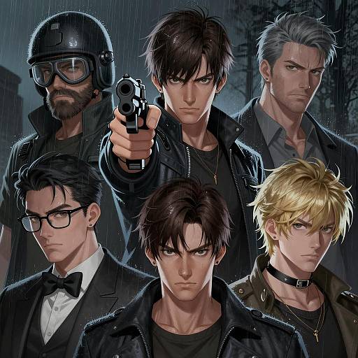 Dramatic Rainy Scene with Intense Figures