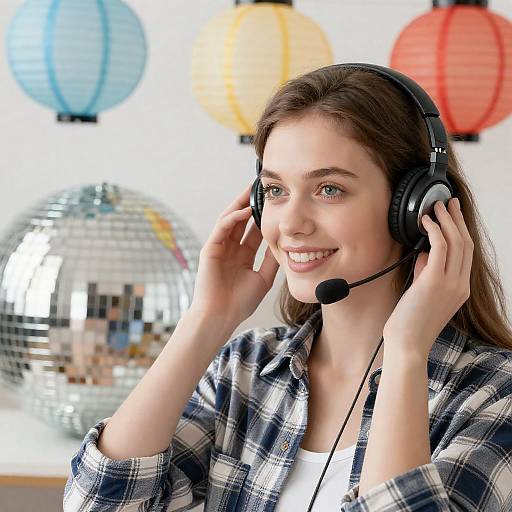 Cheerful Young Woman with Headphones