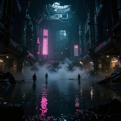 Dystopian Neon-Flooded Underground City