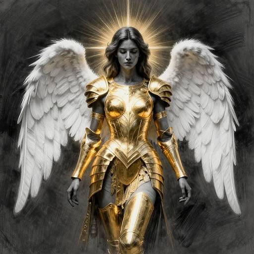 Glowing Angel in Golden Armor