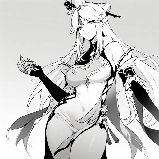 Elegant Ningguang in Monochrome Style