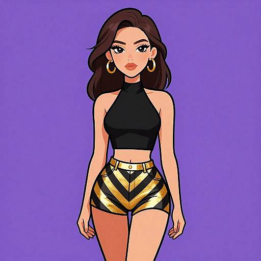 Chic Woman in Metallic Chevron Outfit