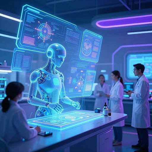 Futuristic AI Laboratory with Holograms
