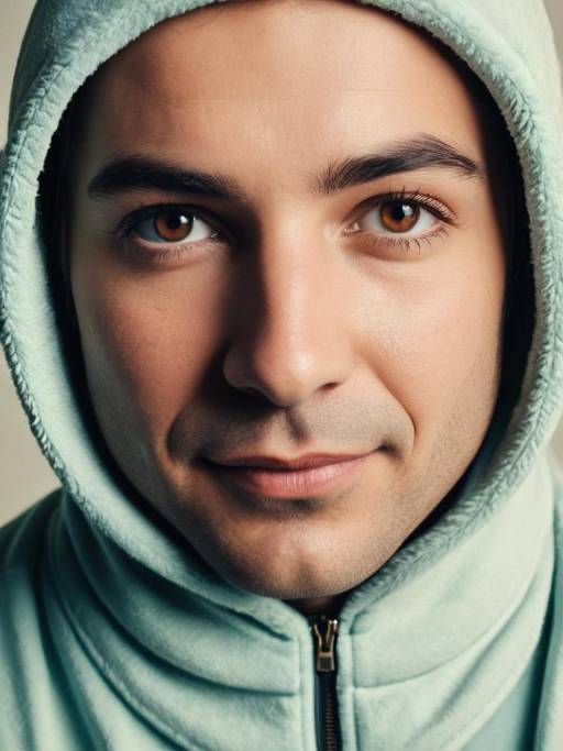 Close-up Portrait of Man in Light Blue Hooded Jacket