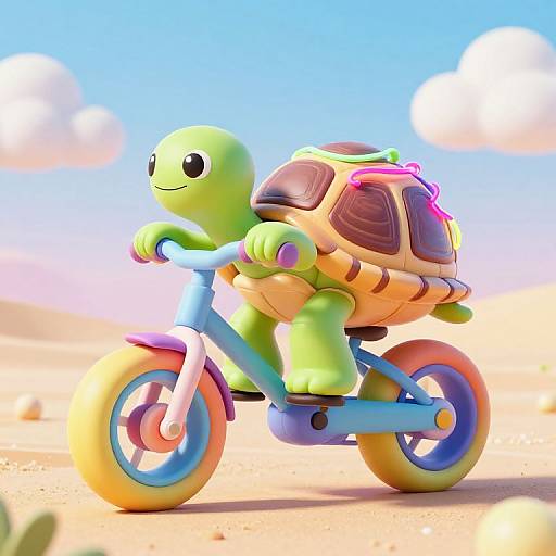 Whimsical Tortoise on Rainbow Bicycle