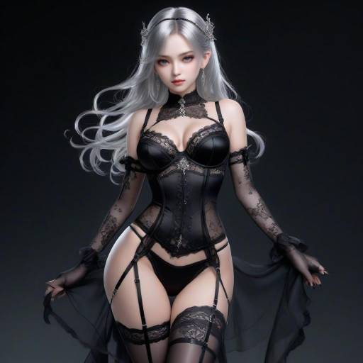Anime Woman with White Hair and Gothic Outfit