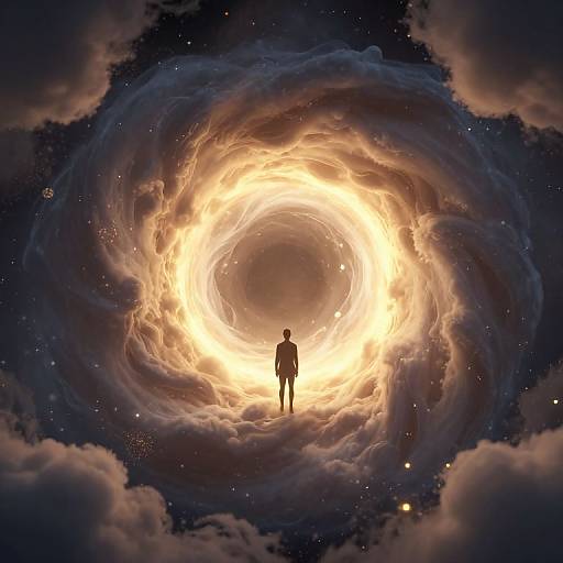 Solitary Figure Before Cosmic Wormhole