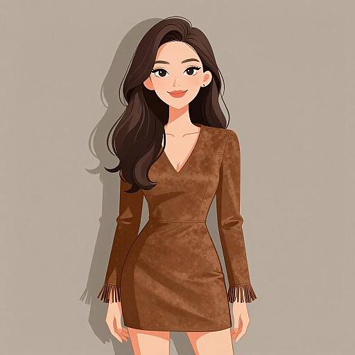 Smiling Woman in Earthy Suede Dress