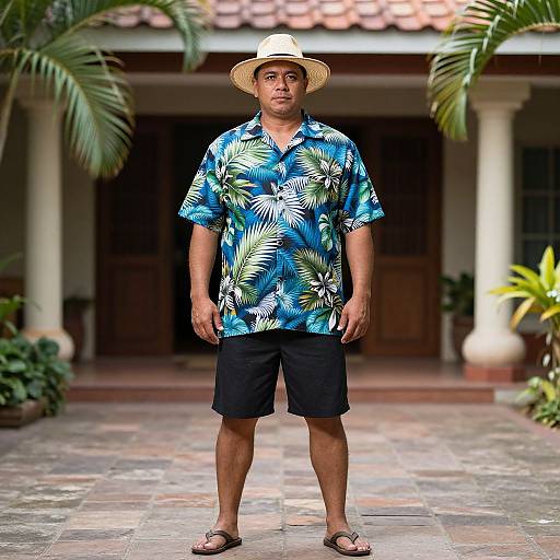 Man in Hawaiian Shirt and Hat