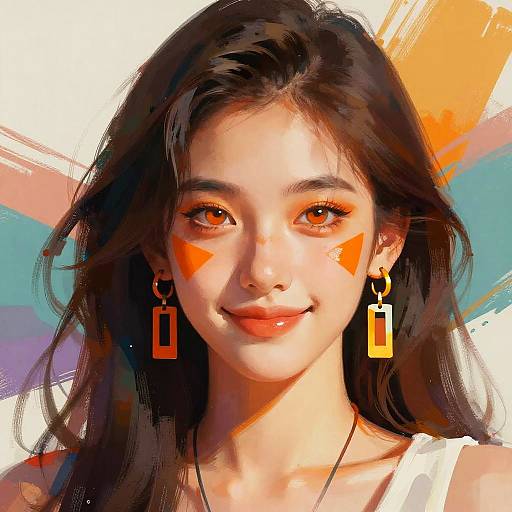 Digital Portrait of Young Woman with Amber Eyes and Orange Facial Markings