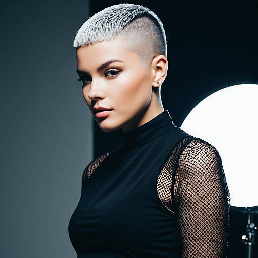 Fashion woman with buzz cut hairstyle in studio