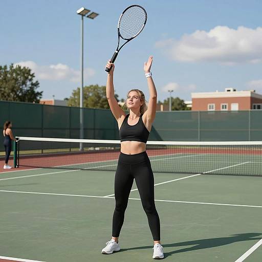 Energetic Woman on Tennis Court
