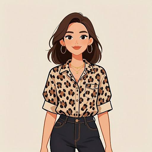 Smiling Woman in Leopard Print Blouse