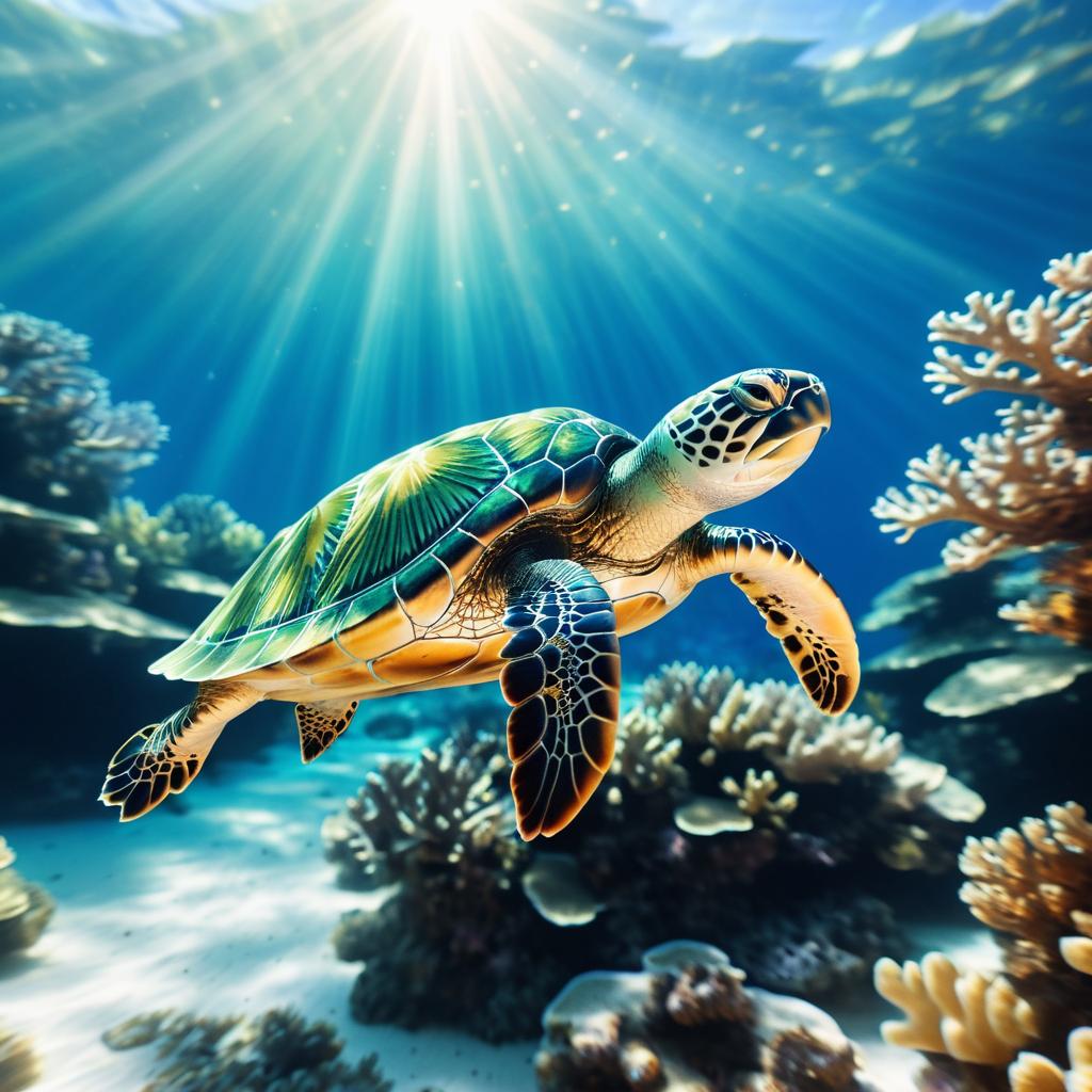 Photorealistic Turtle in Coral Reef