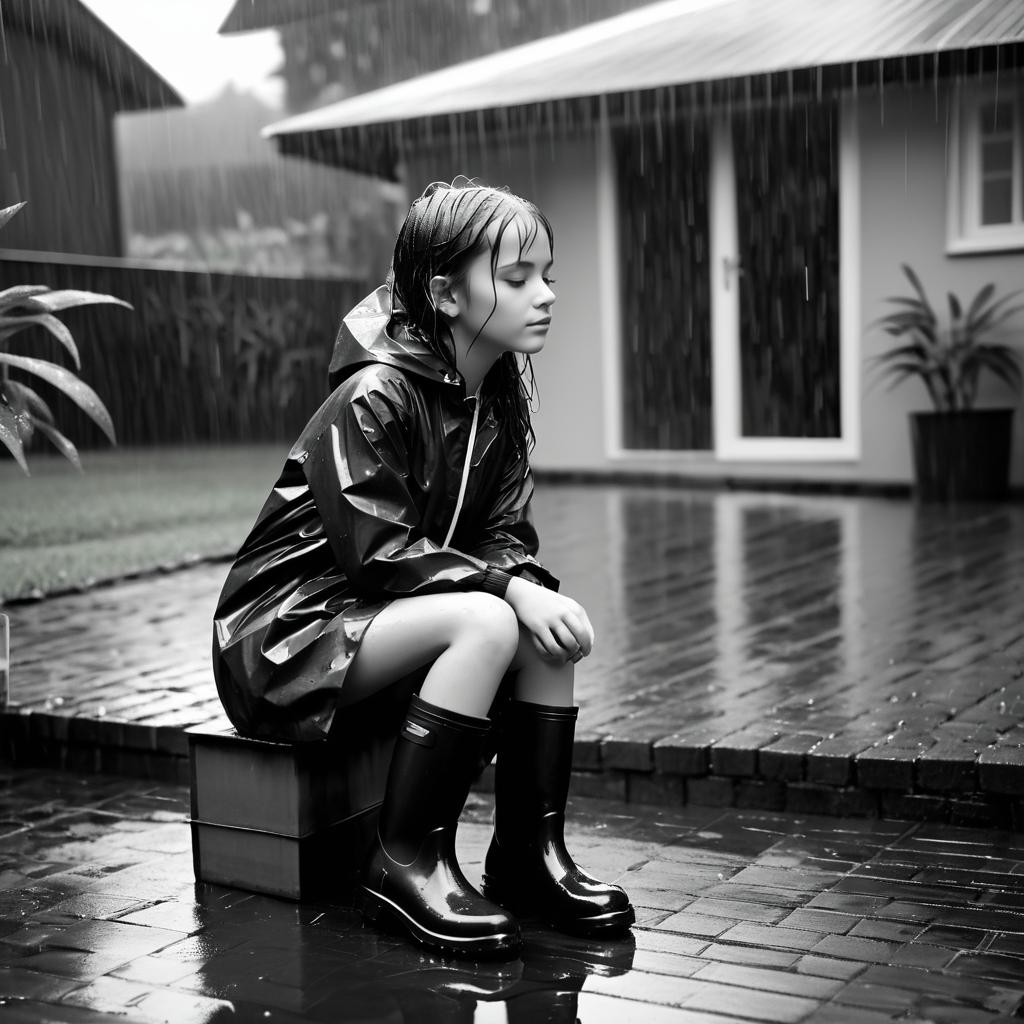 Rainy Day Youth in Black and White