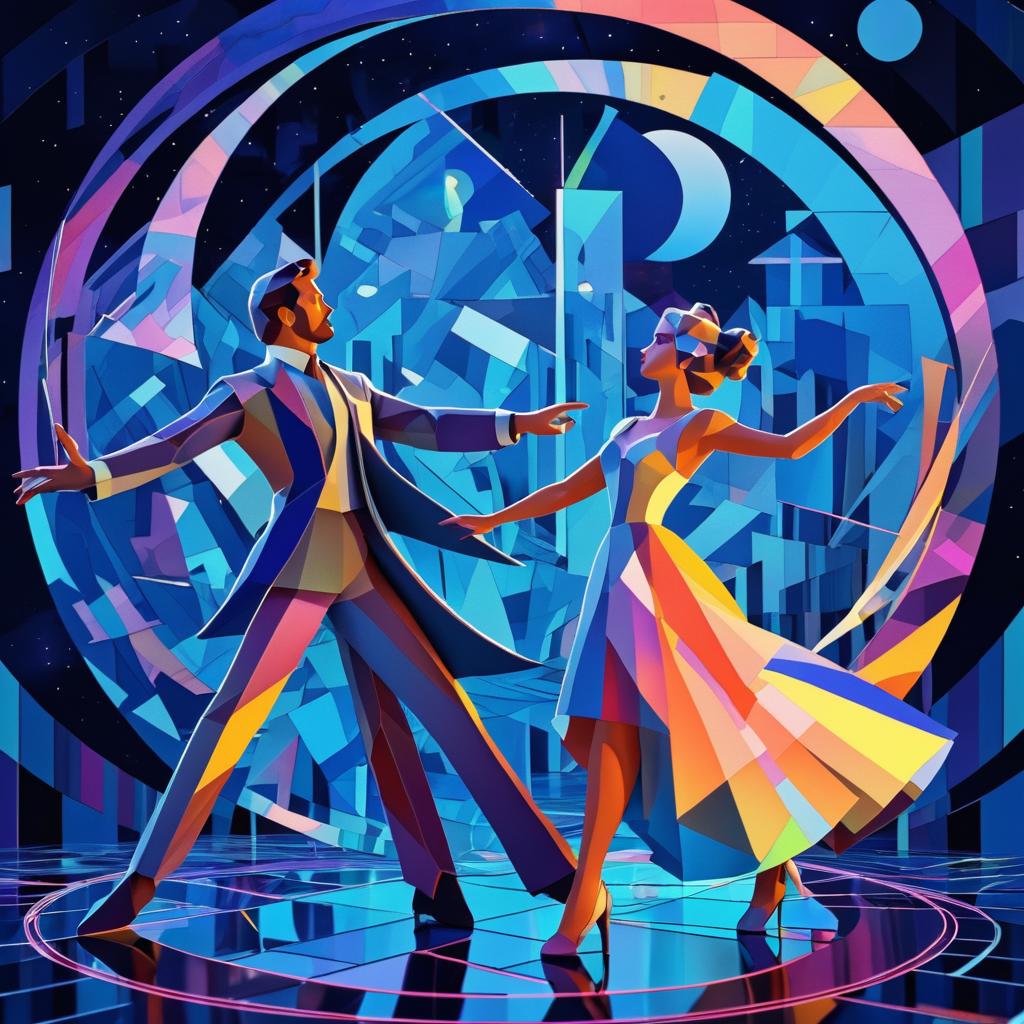 Dancing Couple in 3D Cartoon Cubism