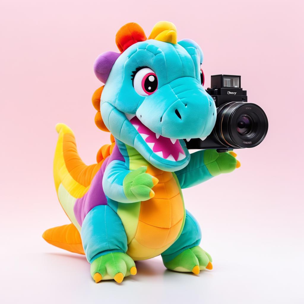 Colorful Plush Dinosaur with Camera