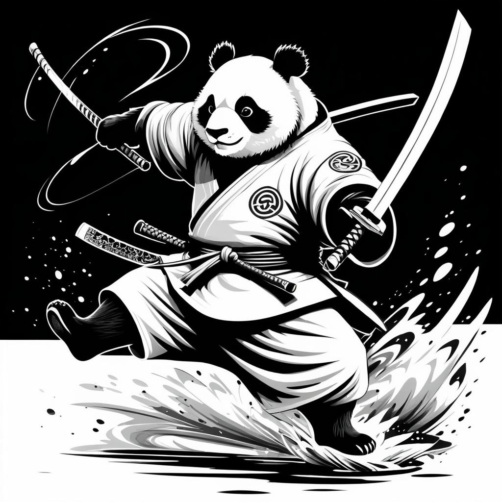 Whimsical Panda Samurai in Action