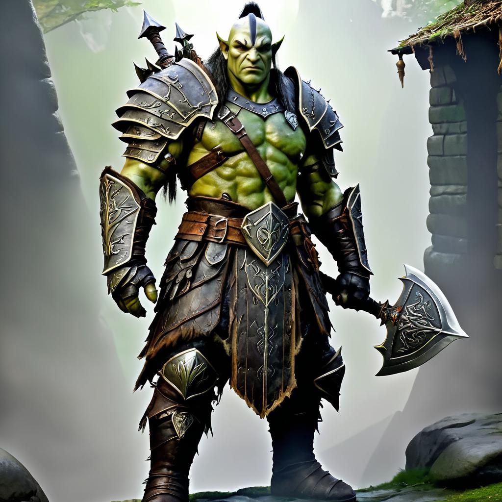 Battle-Worn Orc Warrior in Fantasy Armor