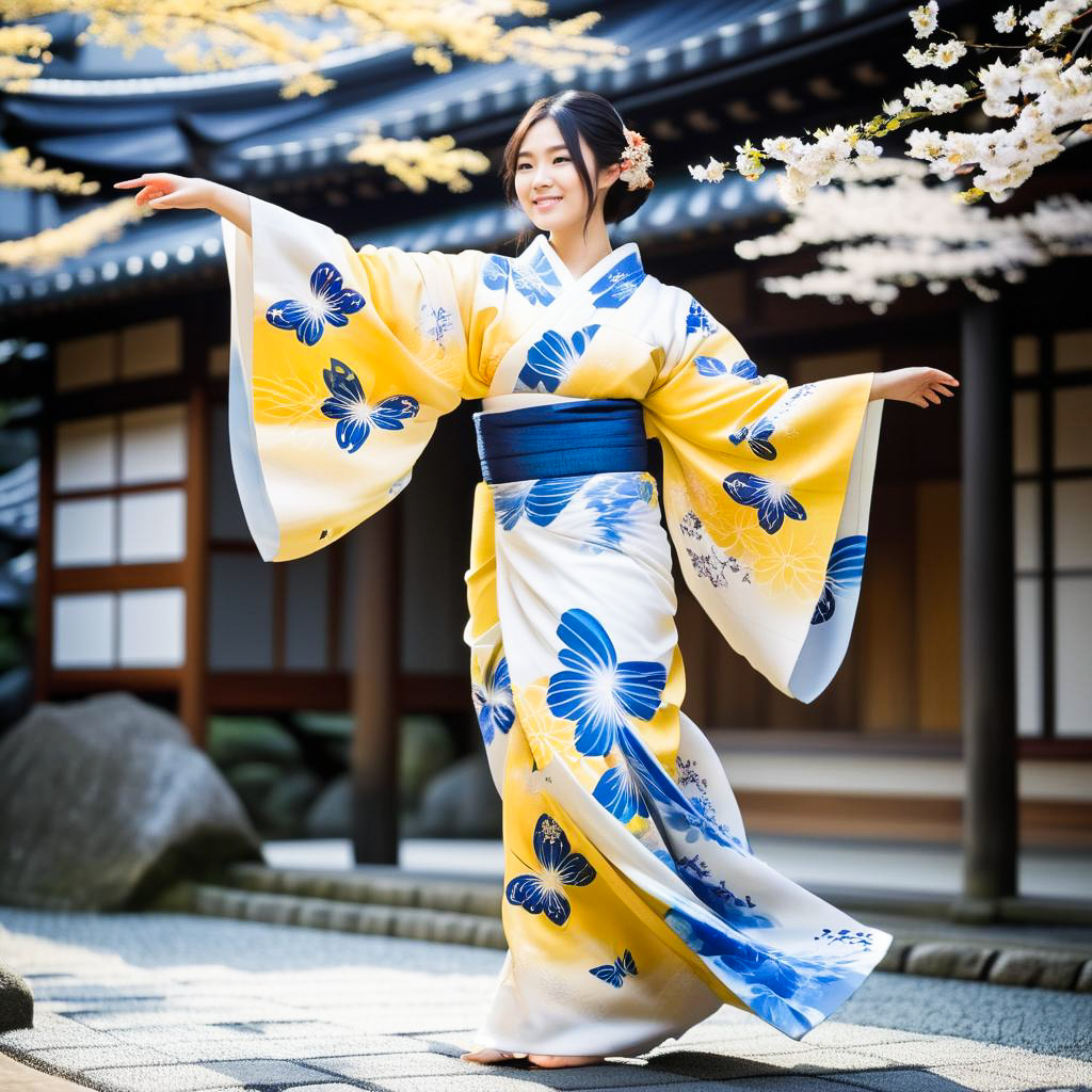 Smiling Woman in Butterfly Yukata