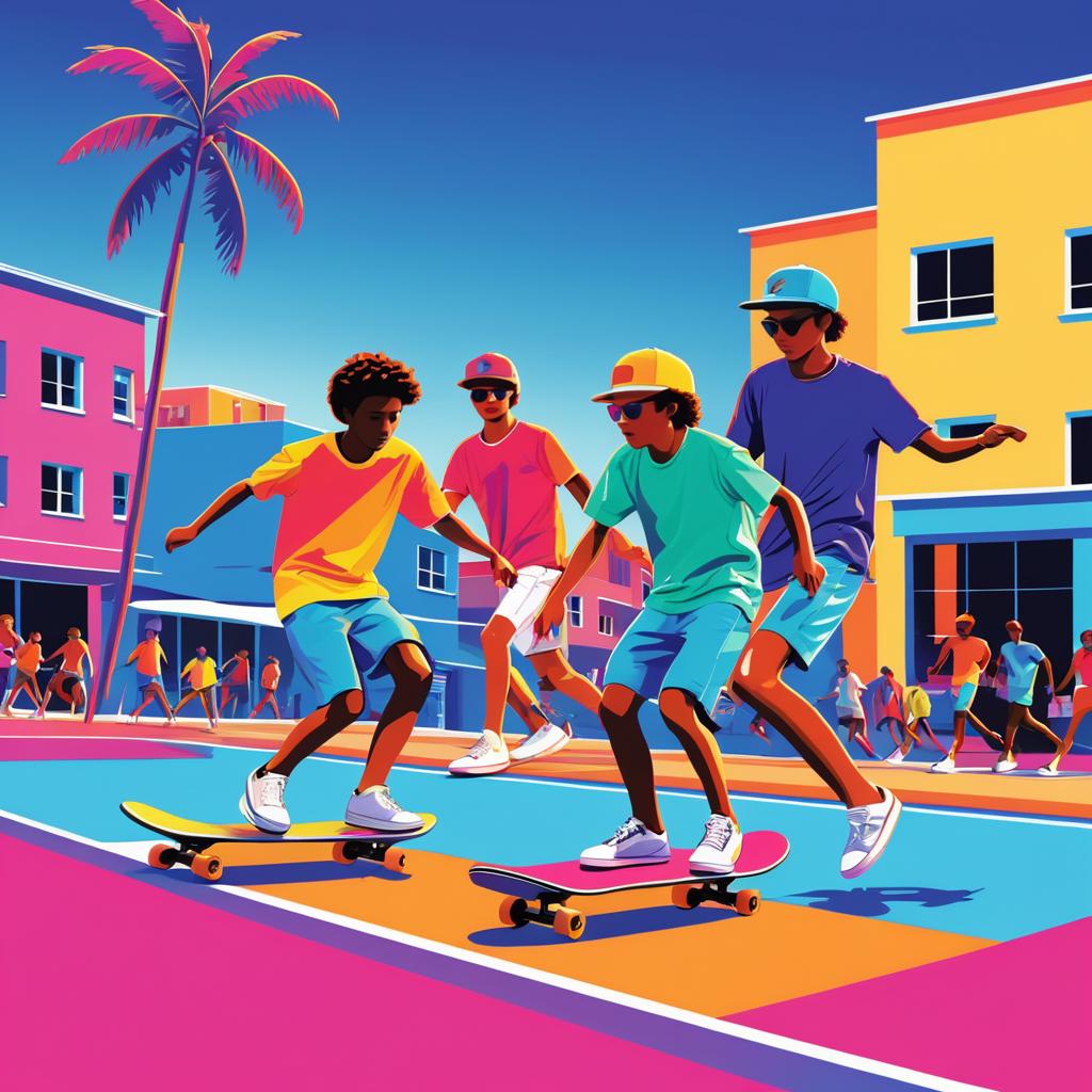 Vibrant Teen Skateboarding in Summer