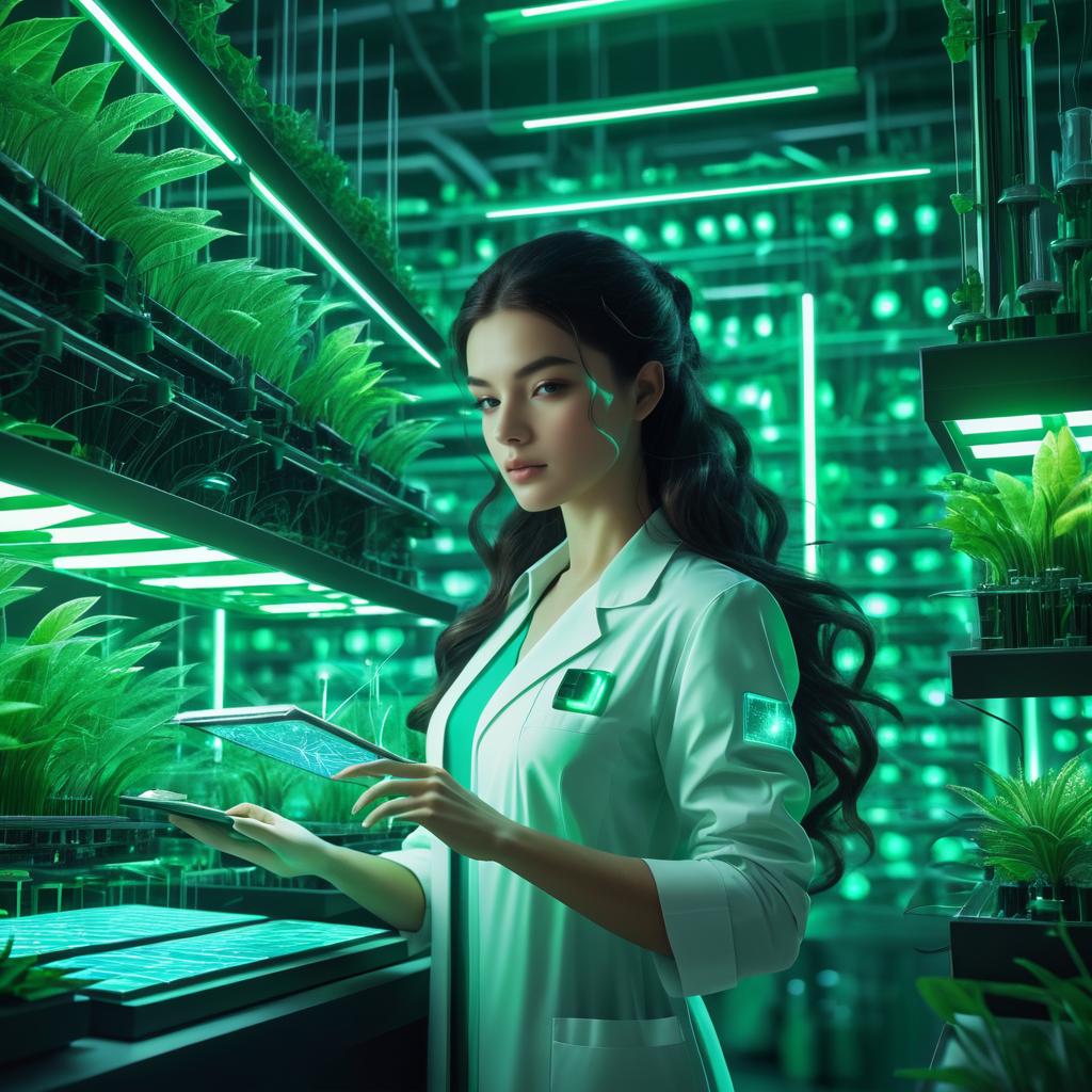 Futuristic Bioengineer in a High-Tech Lab