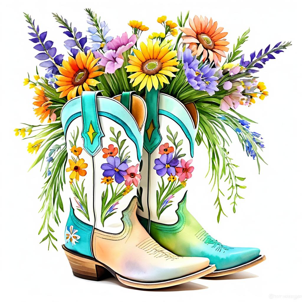 Whimsical Wildflowers in Cowgirl Boot Planter