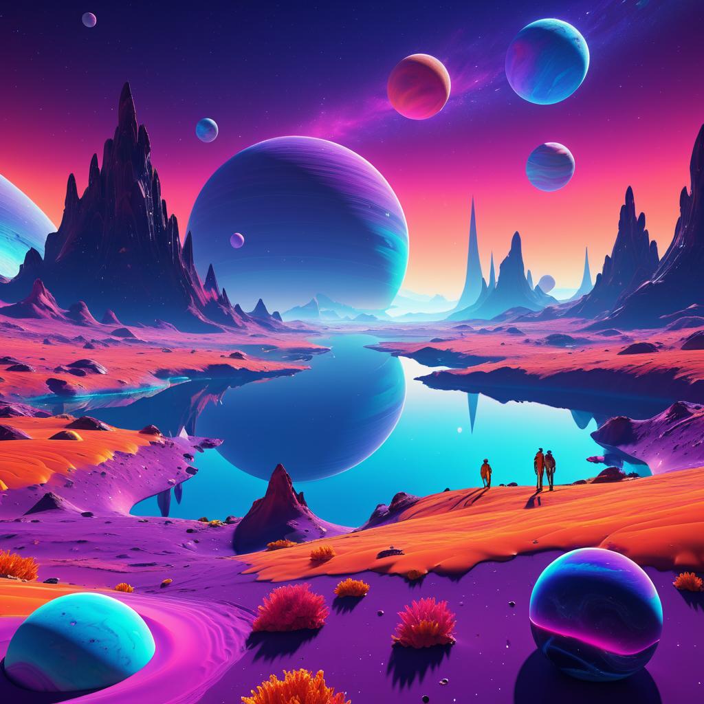 Vibrant Alien Landscape in Cosmic Scene