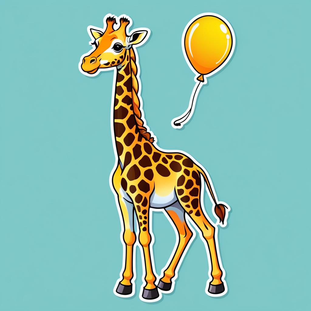 Colorful Giraffe Holding a Balloon Sticker