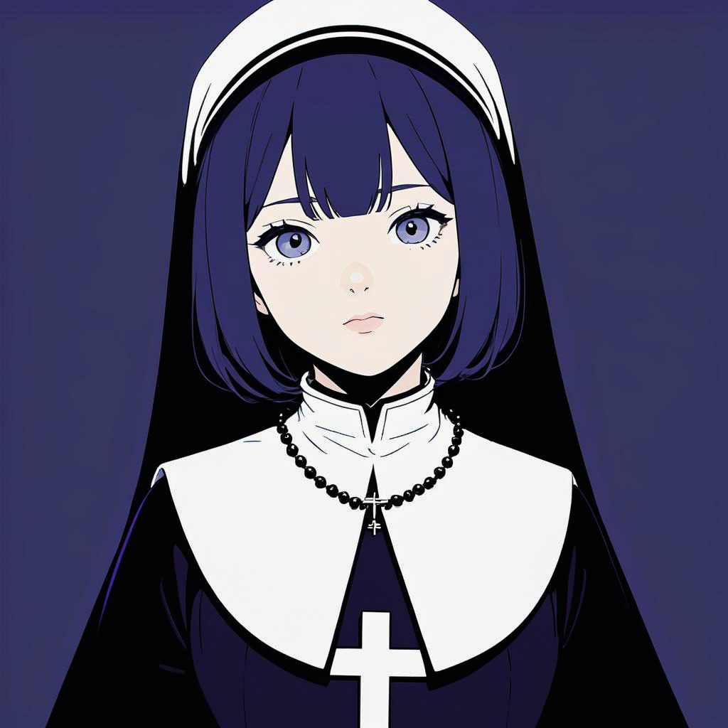 Worried Young Nun in Minimalist Style