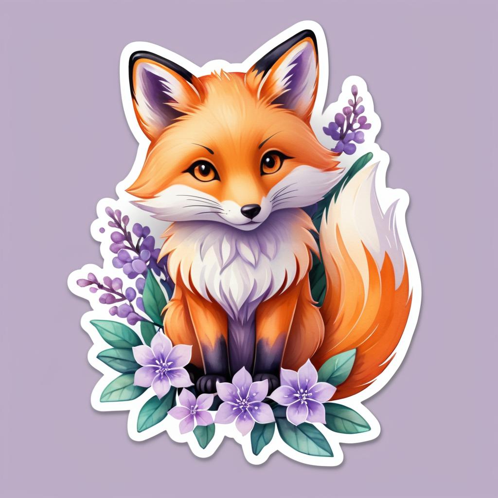 Charming Kawaii Fox with Lilacs Sticker