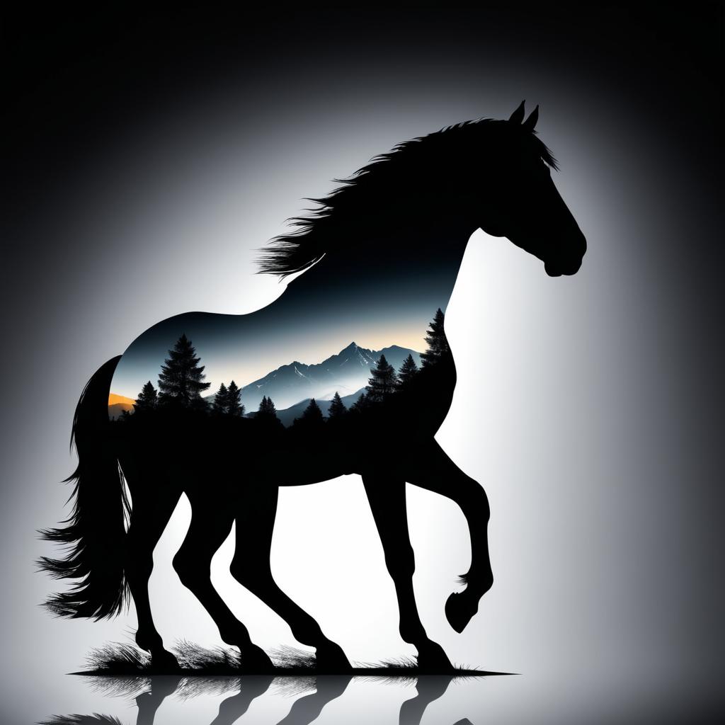 Photorealistic Horse Silhouette with Mountains