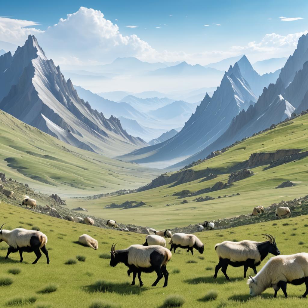 Vast Mountainscape with Wild Goats