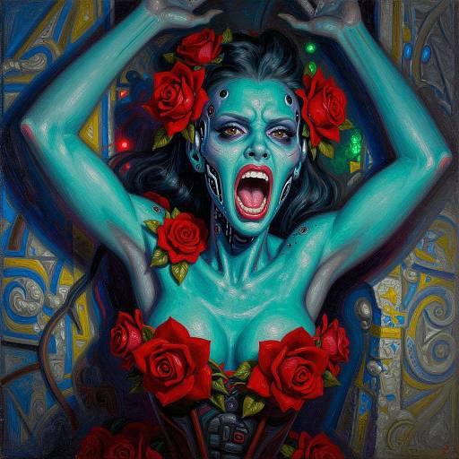 Cybernetic Woman with Teal Skin