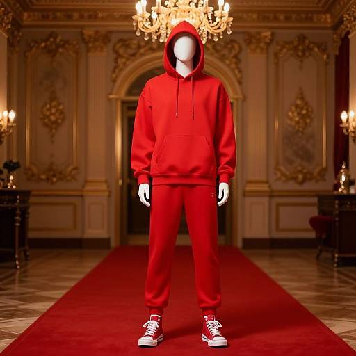 Mannequin in Red Tracksuit on Carpet