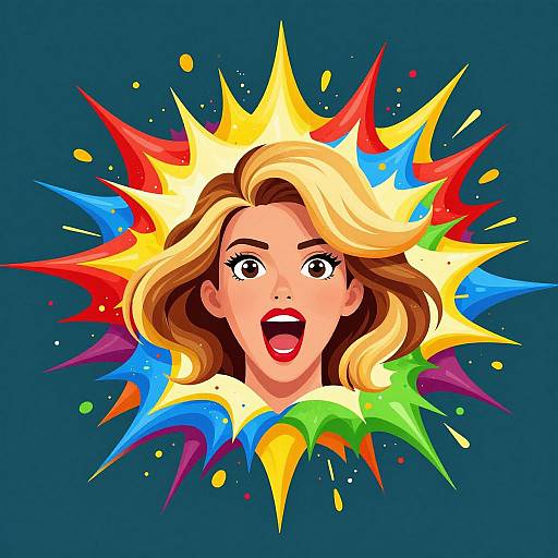 Vibrant Cartoon Woman Explosion